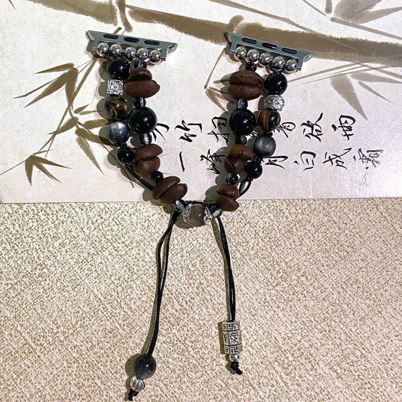 Bitter Coffee DIY náramok pre Xiaomi Mi Band 8 Pro, 9 Pro a NFC hodinky – kryštálové korálky, zapínanie s jednou slučkou