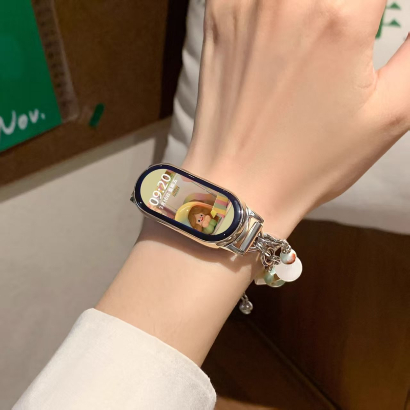 Metalna narukvica s perlicama NFC za Xiaomi Mi Band 9 – 8. generacija, Ins stil, sportska narukvica