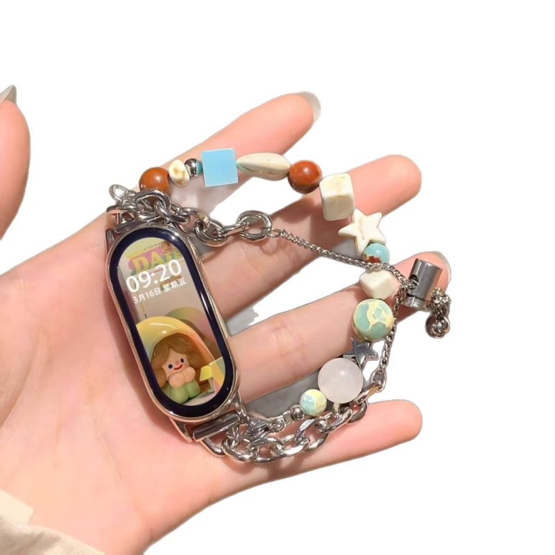 Metalna narukvica s perlicama NFC za Xiaomi Mi Band 9 – 8. generacija, Ins stil, sportska narukvica