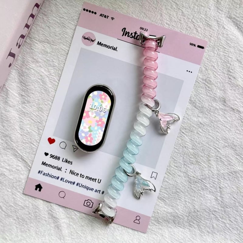 Brățară pentru Mi Band 10/9/8 – stil elastic pentru păr, NFC compatibil, interfață de 18 mm, curea din plastic, închidere cu clips