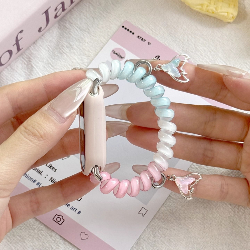 Brățară pentru Mi Band 10/9/8 – stil elastic pentru păr, NFC compatibil, interfață de 18 mm, curea din plastic, închidere cu clips