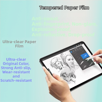 iPad izturīgs stikla aizsargs ar priekšējo papīra tipa plēvi, pret pirkstu nospiedumiem, izturīgs pret krišanu, pilna ekrāna aizsardzība