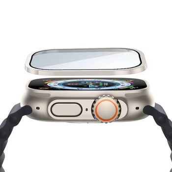 Protecție din sticlă temperată pentru Apple Watch S8 Ultra, cu ramă din aliaj de titan, acoperire integrală, 49mm