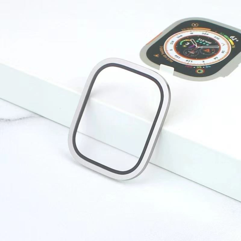 Protecție din sticlă temperată pentru Apple Watch S8 Ultra, cu ramă din aliaj de titan, acoperire integrală, 49mm
