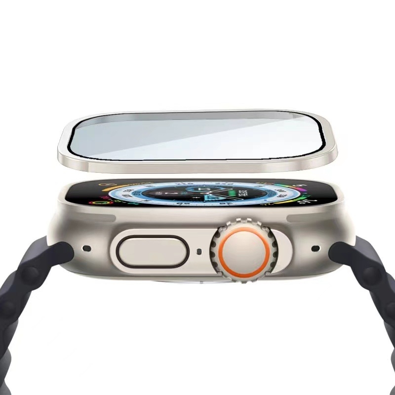 Protecție din sticlă temperată pentru Apple Watch S8 Ultra, cu ramă din aliaj de titan, acoperire integrală, 49mm