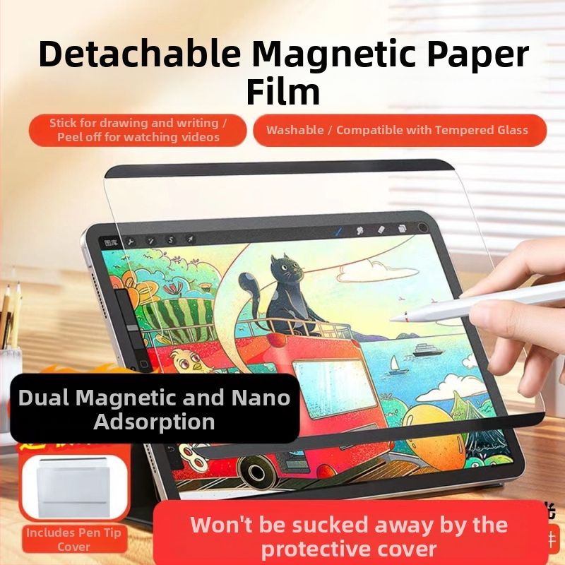 iPad magnētisks atdalāms ekrāna aizsargs – PET plēve, matēts, pret pirkstu nospiedumiem, papīra līdzīgs virsma, elektrostatiskā adhēzija