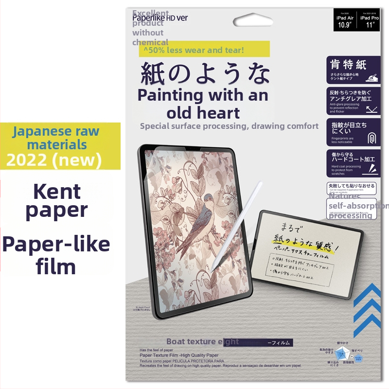 PET papīra tekstūras ekrāna aizsargs iPadam — ultra plāna membrāna, matēta virsma, pret pirkstu nospiedumiem, pret zilo gaismu, rakstīšanai un zīmēšanai