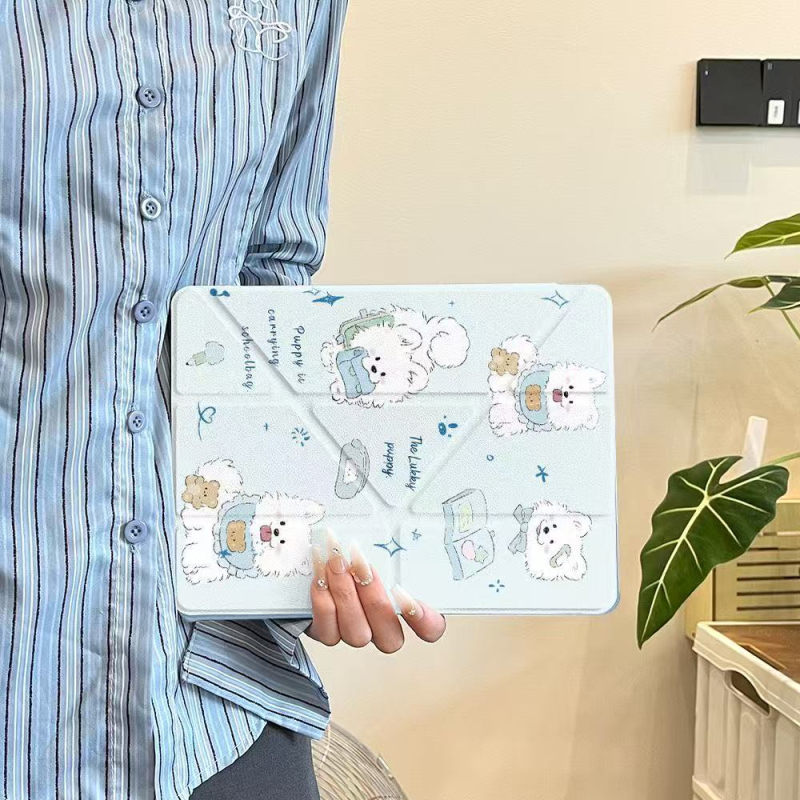 Carcasă pliabilă pentru tabletă Apple iPad cu design cartoon (Cod produs: Yz003; Material: piele sintetică; Protecție împotriva căderilor; Funcție Sleep: suportată; Personalizare: suportată)