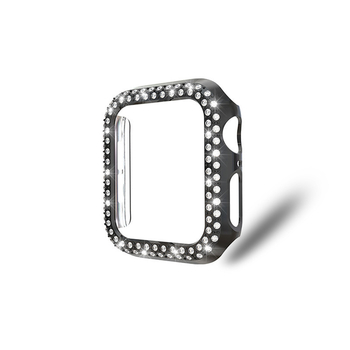 Carcasă Apple Watch Series 2–10 cu două rânduri de diamante, corp din PC și folie de protecție a ecranului integrată