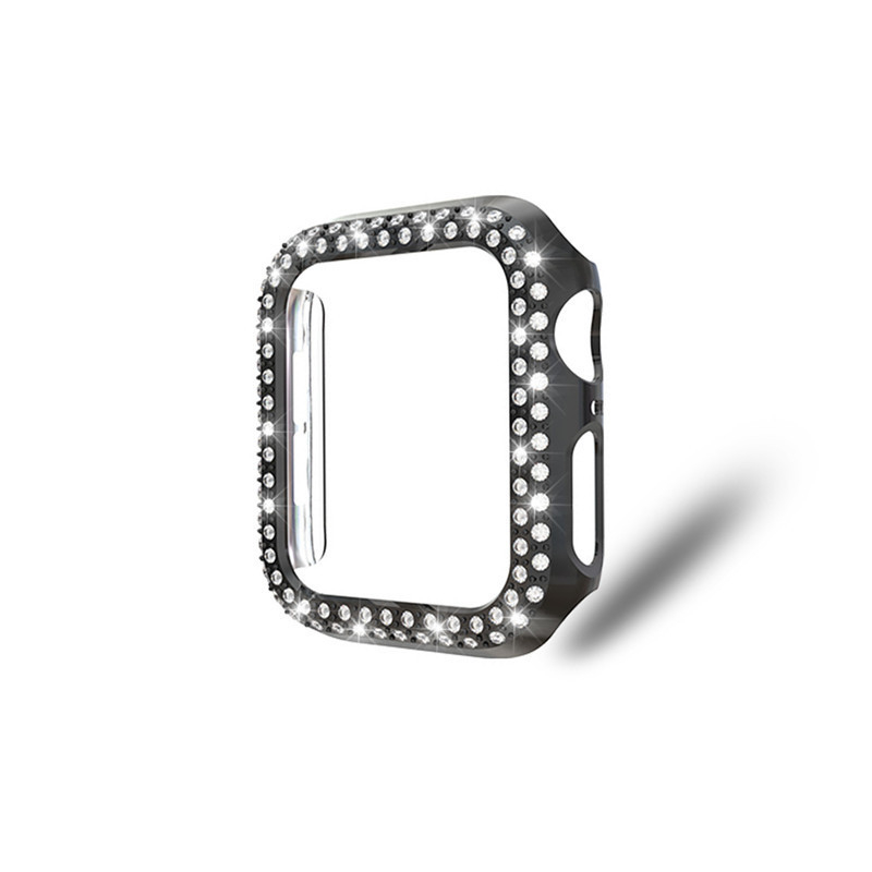 Carcasă Apple Watch Series 2–10 cu două rânduri de diamante, corp din PC și folie de protecție a ecranului integrată