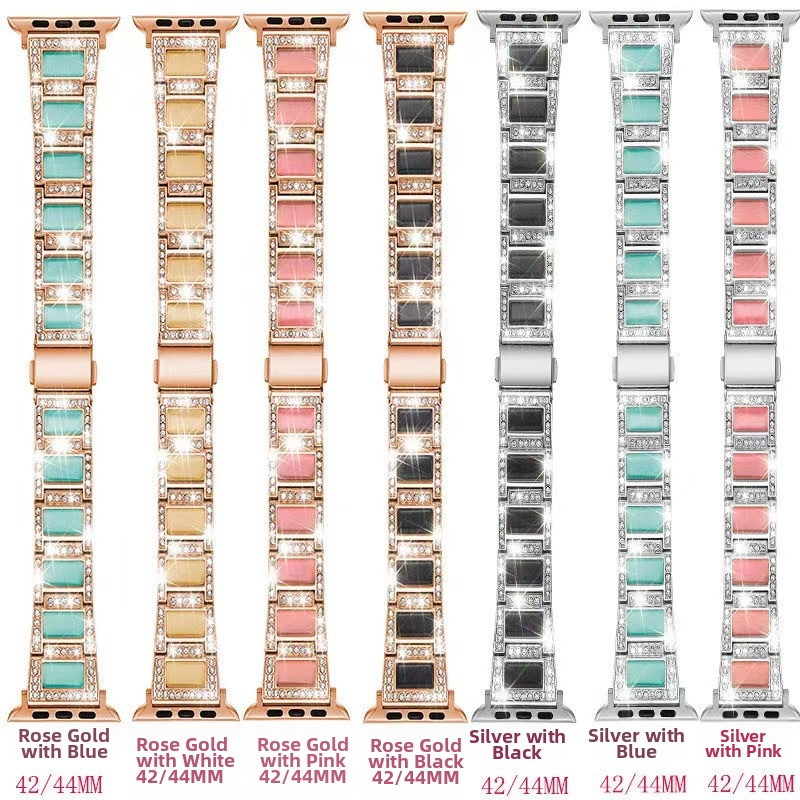 Kovový náramok pre Apple Watch z nerezovej ocele s kamienkovými detailmi, kompatibilný s Apple Watch Series 11 / iWatch89 Gen – móda