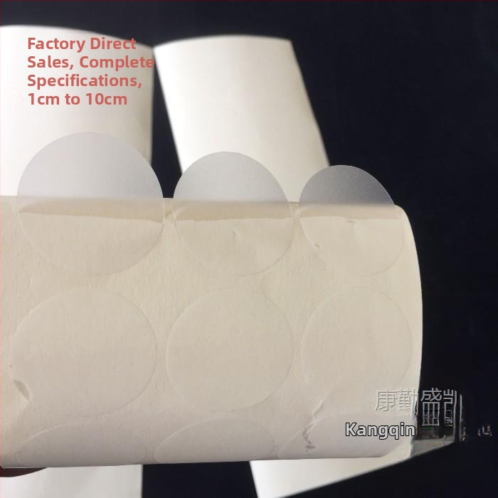 Tukšs apļveida matēta noslēguma plēve etiķešu papīram ar līmi zem virsmas, saderīgs ar kastēm