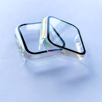 Carcasă protectoare pentru Apple Watch Series 7/8; material PC; finisaj electroplatinat; folie protecție încorporată