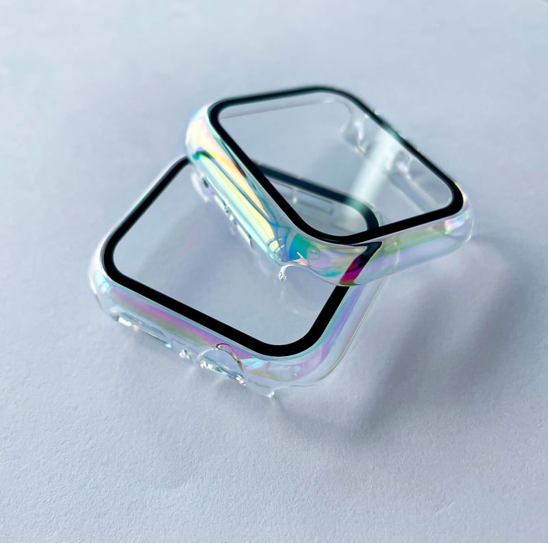 Carcasă protectoare pentru Apple Watch Series 7/8; material PC; finisaj electroplatinat; folie protecție încorporată