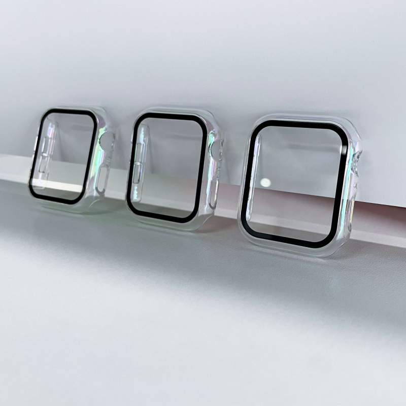 Carcasă protectoare pentru Apple Watch Series 7/8; material PC; finisaj electroplatinat; folie protecție încorporată