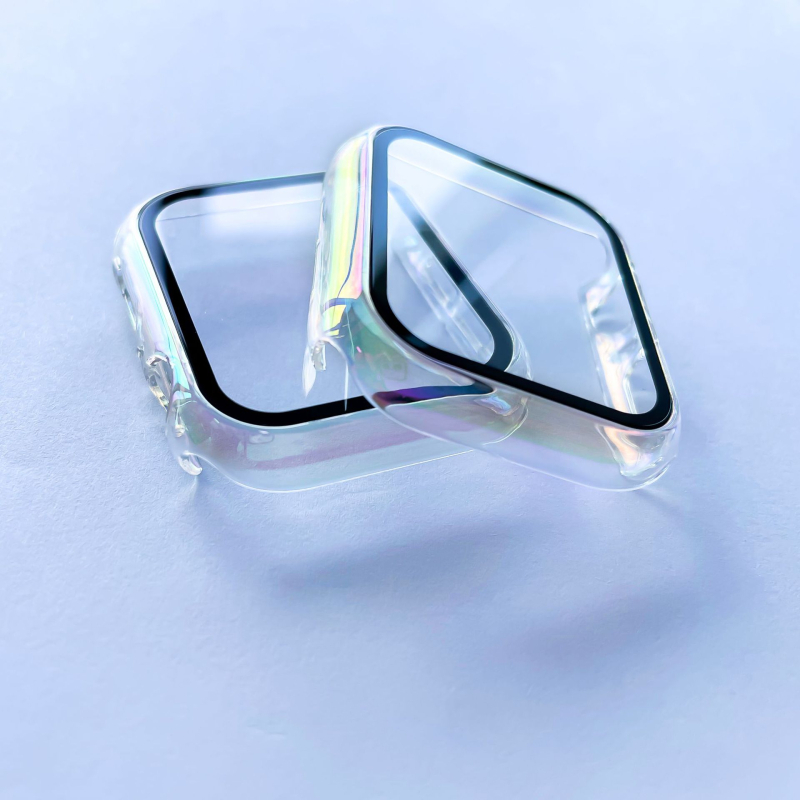 Carcasă protectoare pentru Apple Watch Series 7/8; material PC; finisaj electroplatinat; folie protecție încorporată