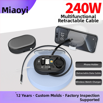 6 az 1-ben kihúzható gyors töltőkábel Apple Watch vezeték nélküli töltéssel, USB-C és Lightning interfész, teleszkópos kivitel