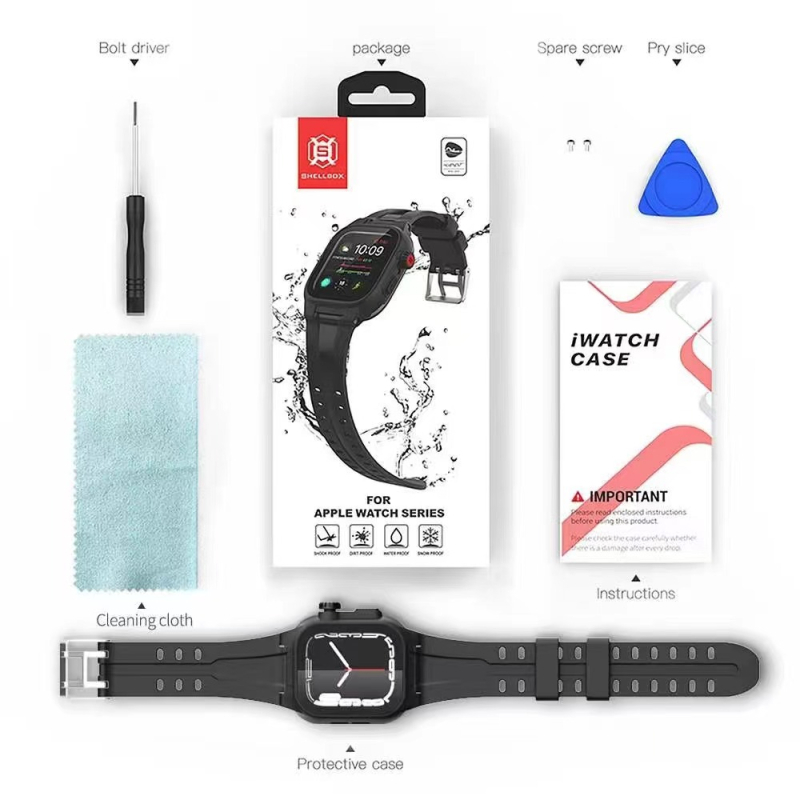 Husă Apple Watch iWatch S9 — Impermeabilă, pentru exterior, Rezistentă la căderi, Acoperire completă; Material: PC + TPU + Gel de silice; Etichetă privată licențiată