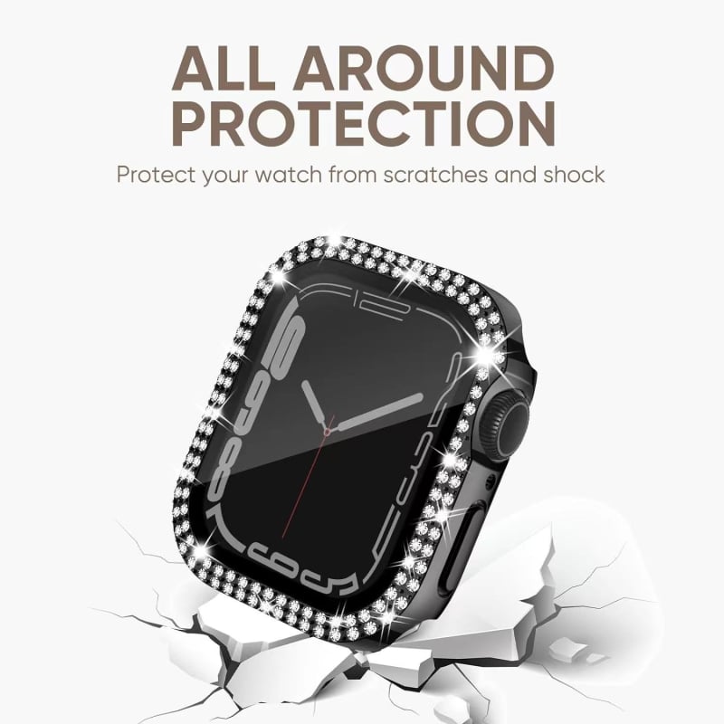 Futrola za Apple Watch s elektroplatiniranim dijamantima, dvostruki red dijamanta, PC konstrukcija, kompatibilno sa Series 7