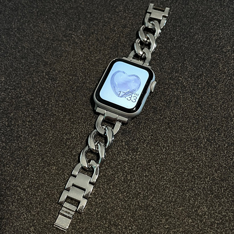 Jun Onda Apple Watch čelična narukvica s denim jednostranim lancem, kompatibilna sa Series 6/SE