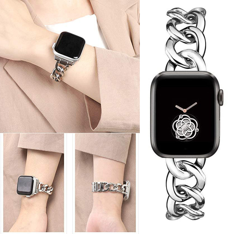 Jun Onda Apple Watch čelična narukvica s denim jednostranim lancem, kompatibilna sa Series 6/SE