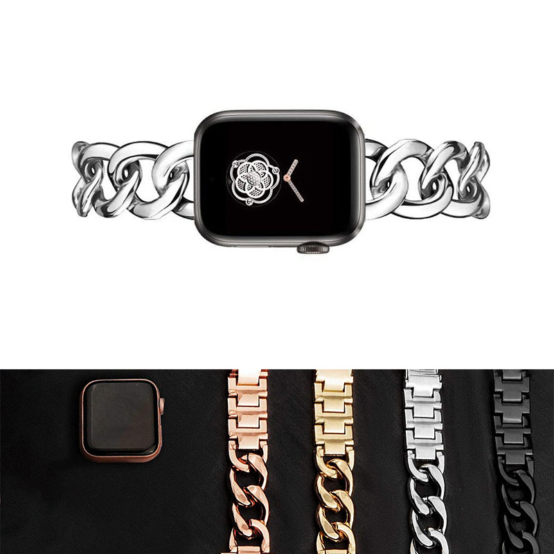 Jun Onda Apple Watch čelična narukvica s denim jednostranim lancem, kompatibilna sa Series 6/SE