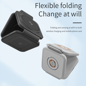 Încărcător wireless magnetic, trei în unu pentru Apple Watch, iPhone și AirPods – suport pliabil, încărcare rapidă QC3.0, Putere totală 20W