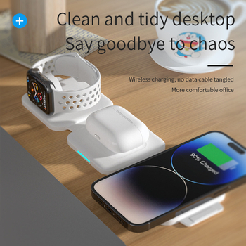 Încărcător wireless magnetic, trei în unu pentru Apple Watch, iPhone și AirPods – suport pliabil, încărcare rapidă QC3.0, Putere totală 20W