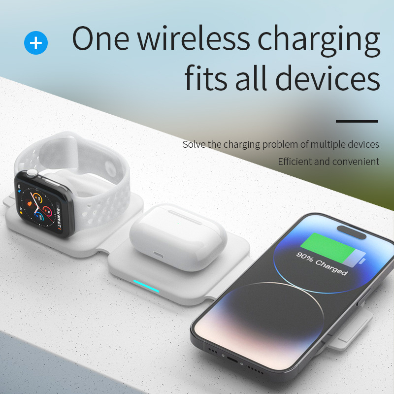 Încărcător wireless magnetic, trei în unu pentru Apple Watch, iPhone și AirPods – suport pliabil, încărcare rapidă QC3.0, Putere totală 20W