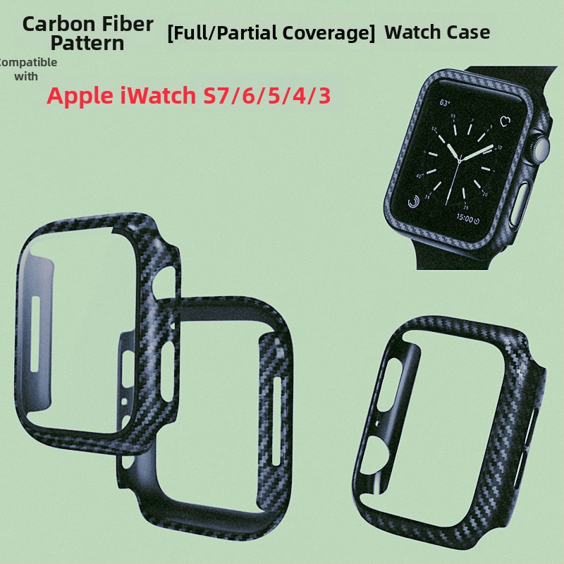 PC pevný kryt pre Apple Watch Series 8 s karbonovou textúrou a integrovanou ochrannou fóliou