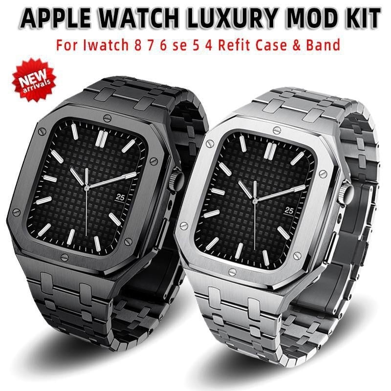 Pouzdro a remienok pre Apple Watch z nehrdzavejúcej ocele – jednovrstná konštrukcia s piatimi článkami (AP modifikované)