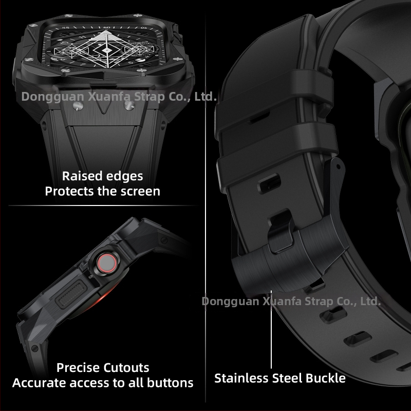 Roostevabast terasest kaitsekorpus koos integreeritud rihmaga Apple Watchi jaoks, ühilduv 45678SE-ga; kaal 76 g.