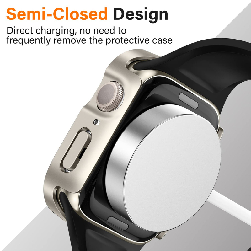 Apple Watch dėklas — tiesūs kraštai, atsparus vandeniui, integruotas apsaugos gaubtas su kalto plėvelė (PC)