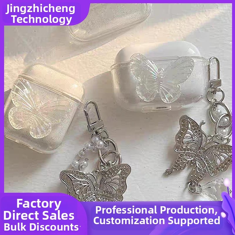 Pezt AirPods aizsargkaste – TPU, caurspīdīgs tauriņa motīvs animācijas stilā, līmēšanas apdare, pielāgojams