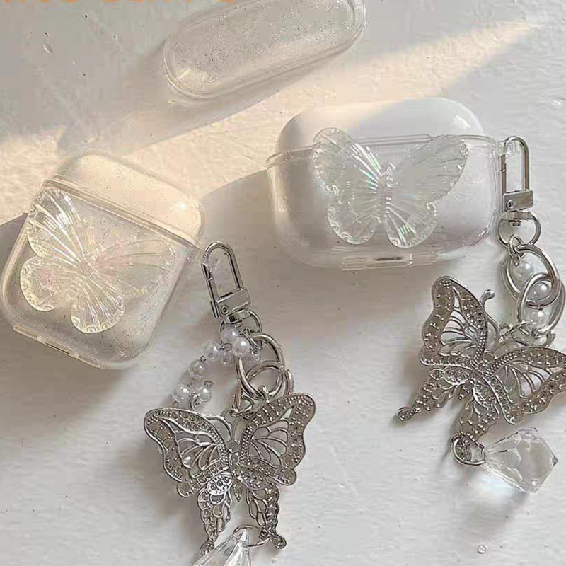 Pezt AirPods aizsargkaste – TPU, caurspīdīgs tauriņa motīvs animācijas stilā, līmēšanas apdare, pielāgojams