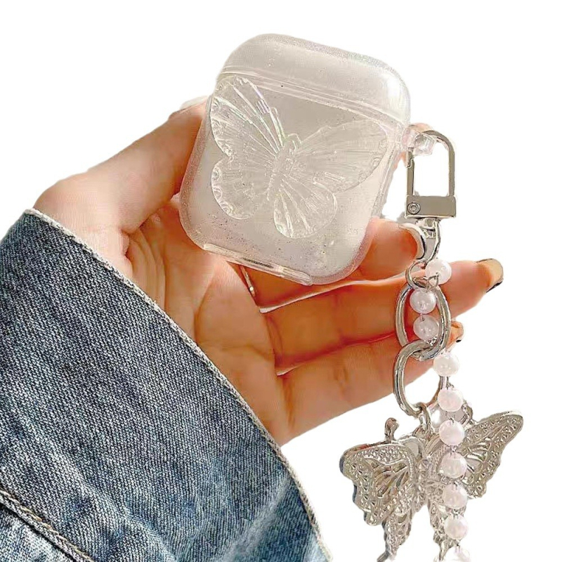 Pezt AirPods aizsargkaste – TPU, caurspīdīgs tauriņa motīvs animācijas stilā, līmēšanas apdare, pielāgojams