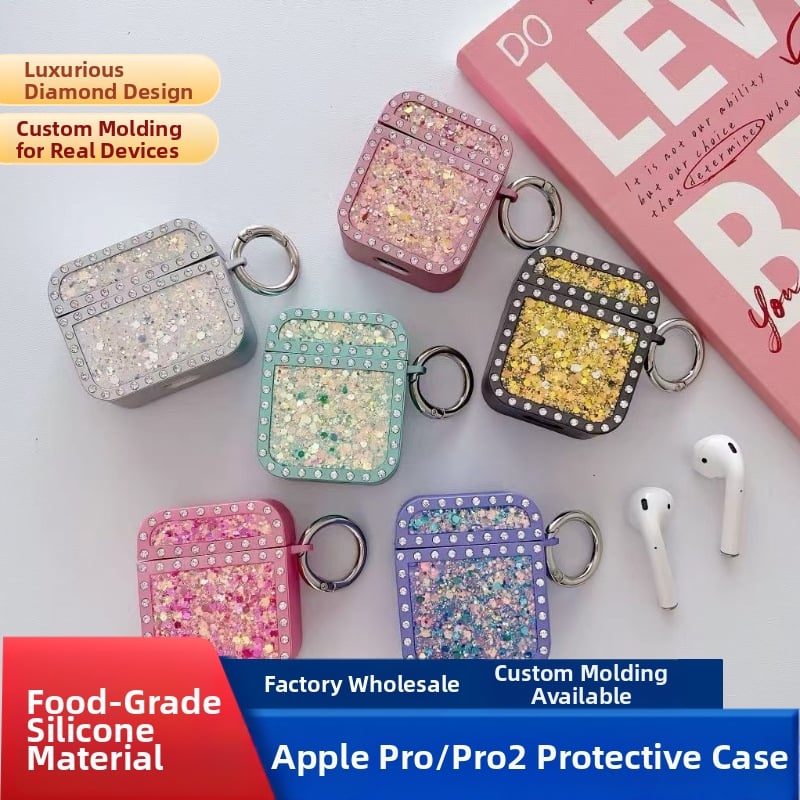 Ochranný obal pre AirPods Pro 2. generáciu so diamantovým leskom, pevný PC kryt