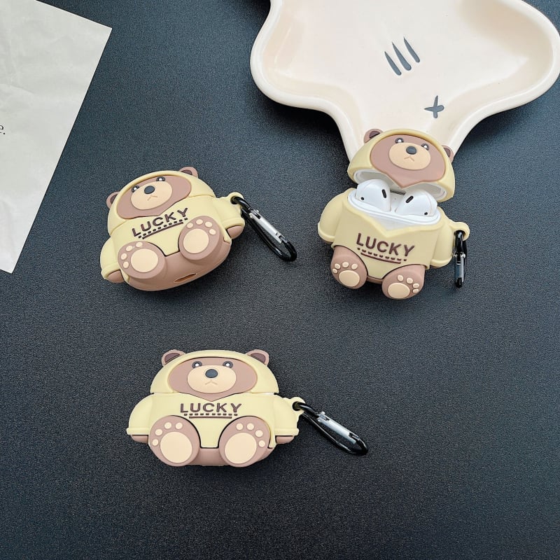 AirPods Teddy Bear силиконов калъф за Apple - мек корпус, карикатурен дизайн, 3D релеф, поддръжка за персонализация