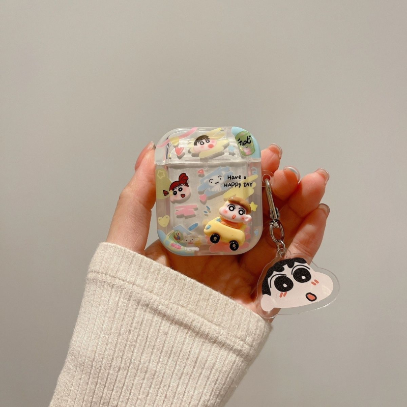 TPU калъф за AirPods, Cartoon Crayon Shin-Chan дизайн, портативен стил, гравиране, съвместим с Apple