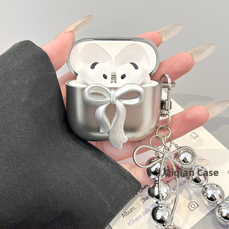 Elektroplatinový strieborný mašličkový reťazový lanyard vhodný pre AirPods 1/2 generácie puzdro a 3. generácie ochranný obal