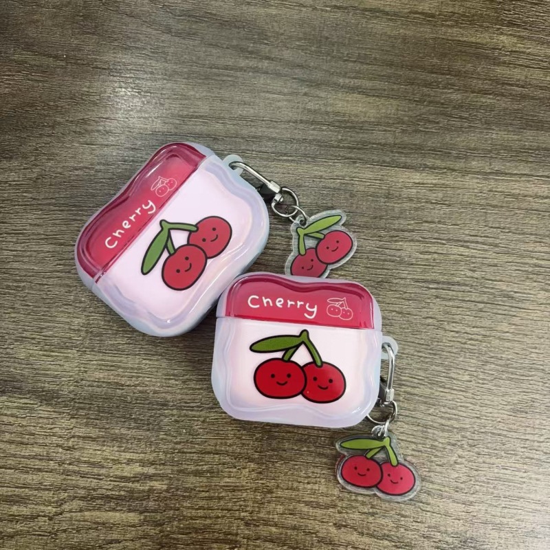 Защитен калъф за AirPods Pro с черешов карикатурен принт, TPU, релефна изработка, стил All-Inclusive, съвместим с Apple AirPods Pro, поддръжка за персонализиране