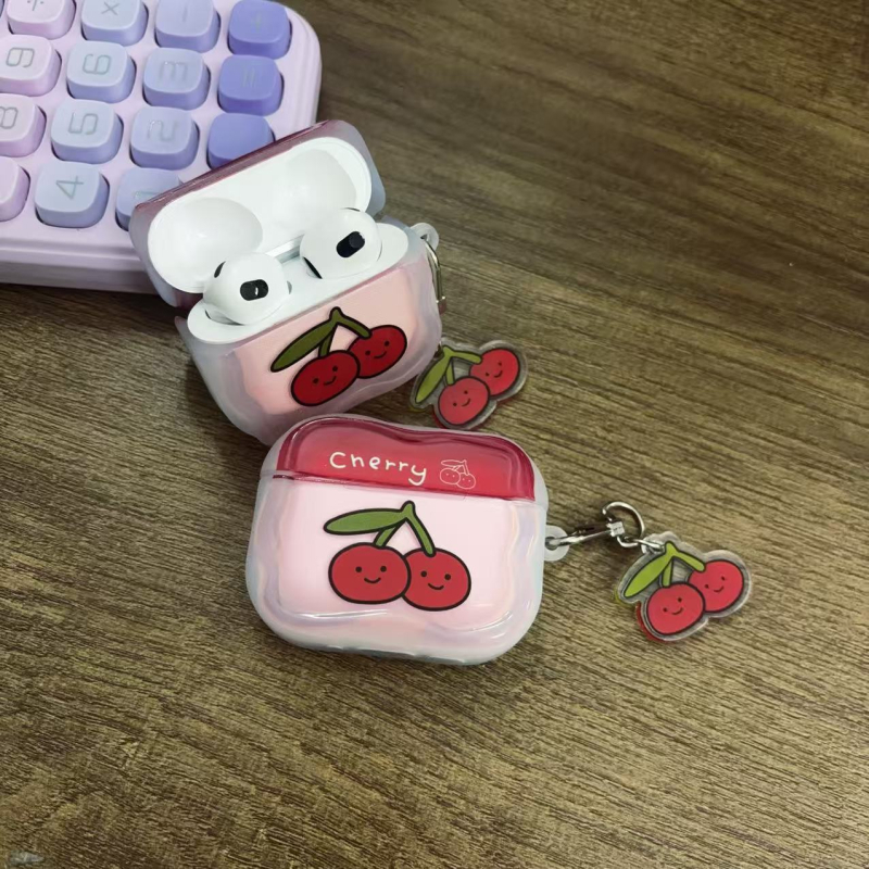 Защитен калъф за AirPods Pro с черешов карикатурен принт, TPU, релефна изработка, стил All-Inclusive, съвместим с Apple AirPods Pro, поддръжка за персонализиране