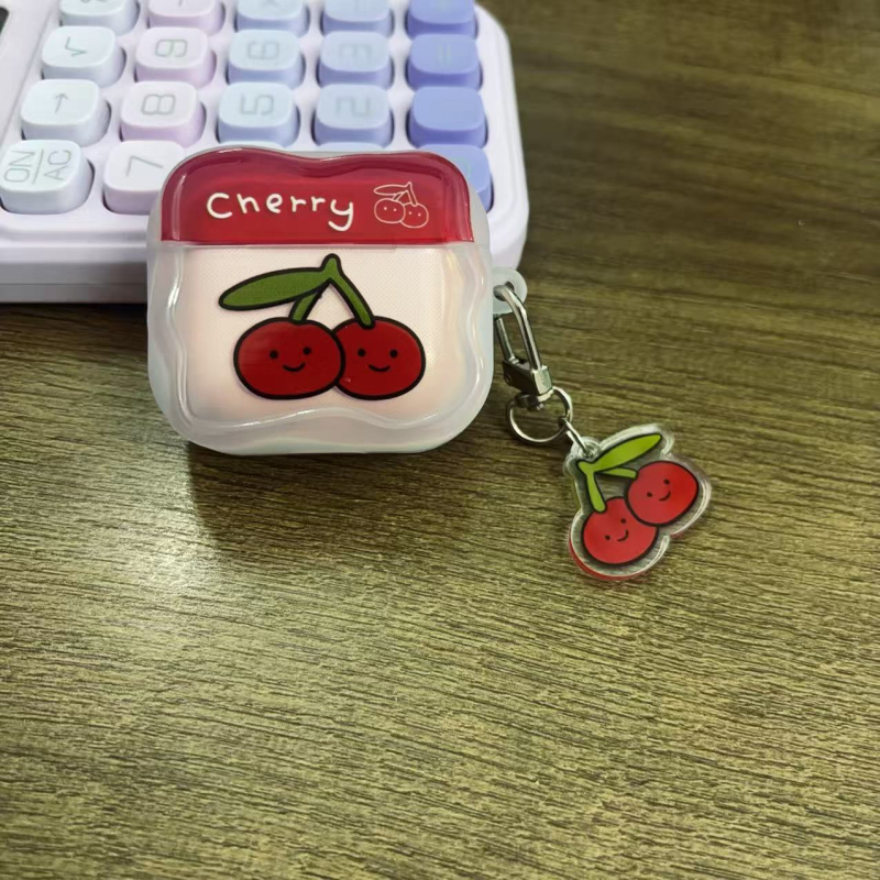 Защитен калъф за AirPods Pro с черешов карикатурен принт, TPU, релефна изработка, стил All-Inclusive, съвместим с Apple AirPods Pro, поддръжка за персонализиране