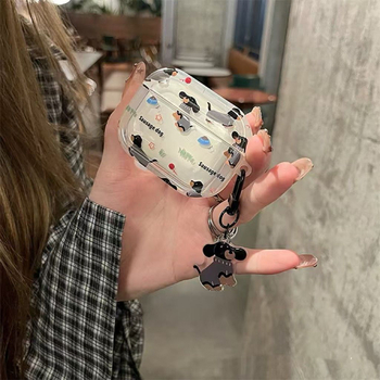 AirPods защитен калъф с мотив Дакхунд в стил карикатура, TPU мек корпус, гравиране, възможност за персонализация, съвместим с Apple