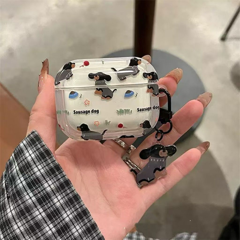 AirPods защитен калъф с мотив Дакхунд в стил карикатура, TPU мек корпус, гравиране, възможност за персонализация, съвместим с Apple