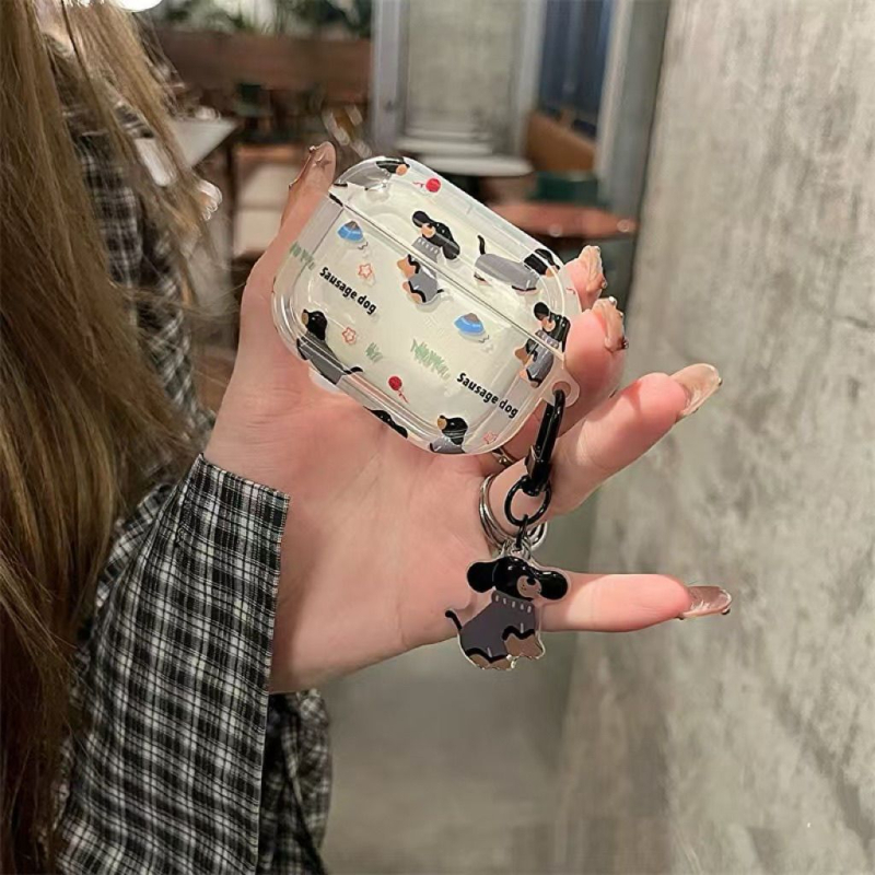 AirPods защитен калъф с мотив Дакхунд в стил карикатура, TPU мек корпус, гравиране, възможност за персонализация, съвместим с Apple