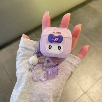 AirPods TPU защитен калъф с 3D лък Kuromi дизайн – мека обвивка, полупрозрачен, пълно покритие, термопечат