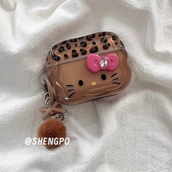 Smeđi leopard uzorak futrola Hello Kitty s privjeskom za AirPods Pro 3
