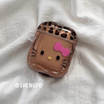 Smeđi leopard uzorak futrola Hello Kitty s privjeskom za AirPods Pro 3