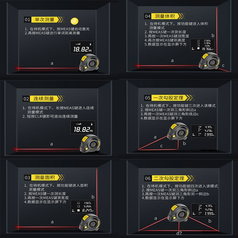 Trīs vienā lāzera mērierīce ar IR digitālo displeju, diapazons 40 m